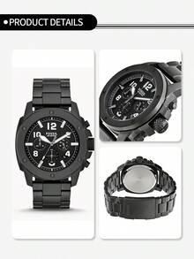 Fossil Đồng hồ nam Grant Luxury, chức năng bấm giờ cổ điển, thiết kế toàn màu đen thanh lịch, mặt số La Mã kiểu retro, dây đeo da thật màu đen, đồng hồ đeo tay thời trang công sở, phong cách thiết kế hiện đại cao cấp, quà tặng thương hiệu kèm hộp chính hãng FS4927 - màu đen - Xem 5