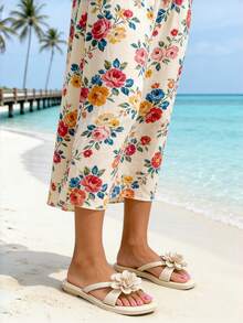 女士平底凉鞋，新款时尚夏季鞋履，白色花瓣凉鞋【尺码偏小两码】，简约百搭方头白色凉鞋，软底露趾，女士凉鞋，夏季休闲，女士拖鞋，户外，沙滩，套脚式，女士凉鞋，花瓣装饰，夏季，优雅女鞋，旅行，度假，女士，女士拖鞋，女士凉鞋，白色女士凉鞋，女鞋，夏季，拖鞋，凉鞋 - 白色 - 查看 11