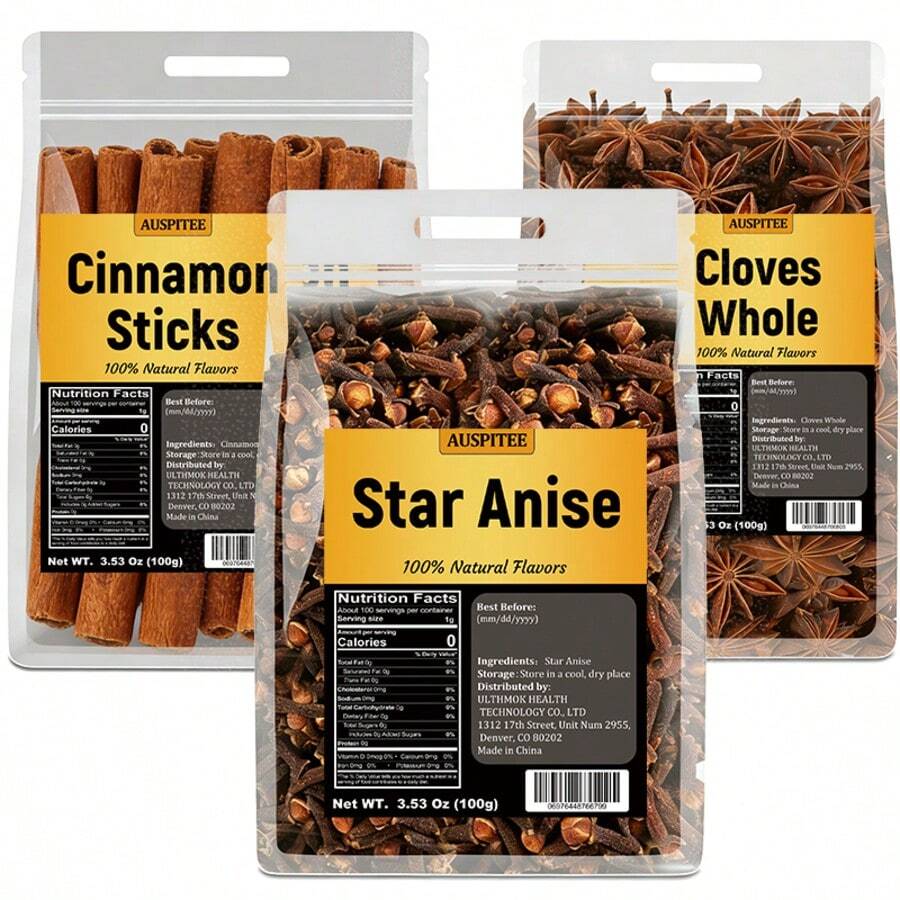 ULTHMOK Clove, Cinnamon, And Star Anise Combination, 300g (10.58oz), 100g Each, Combo Pack, Spices, Cooking - Clove, Cinnamon, and Star Anise Combination Pack - View 1