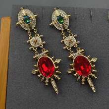 A Pair Of Vintage Geometric Pattern Earrings With Unique Inlaid Design, Suitable For Daily Wear And As A Gift For A Party Accessory. - Red - View 2