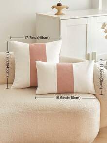 1pc Pink Chenille Striped Patchwork Throw Pillow Cover, Suitable For Indoor Decor, All Season Pillow Sham, Pillow Insert Not Included - Pink - View 4