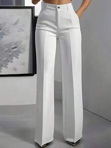 European And American-Border 2025 New Women's High-Waisted, Draped, Straight-Cut, Simple Suit Pants Women - White - View 5