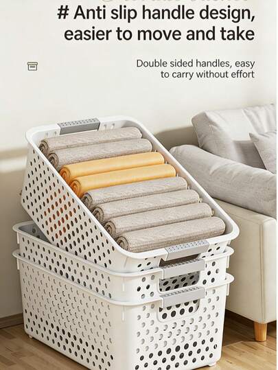 1 hộp đựng đồ bằng nhựa hiện đại có tay cầm - Dùng để sắp xếp quần áo, đồ chơi, búp bê và các vật dụng khác, chống bụi và chống ẩm, thích hợp cho phòng ngủ, phòng khách, phòng học, ký túc xá.