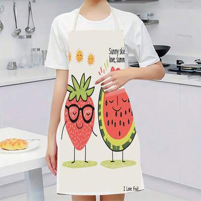 1 chiếc tạp dề nhà bếp họa tiết dâu tây và dưa hấu hoạt hình, làm từ 100% polyester, thích hợp cho nhà bếp, phòng khách, phòng ăn, khách sạn, tiệc nướng ngoài trời và các trường hợp khác, có thể giặt máy.