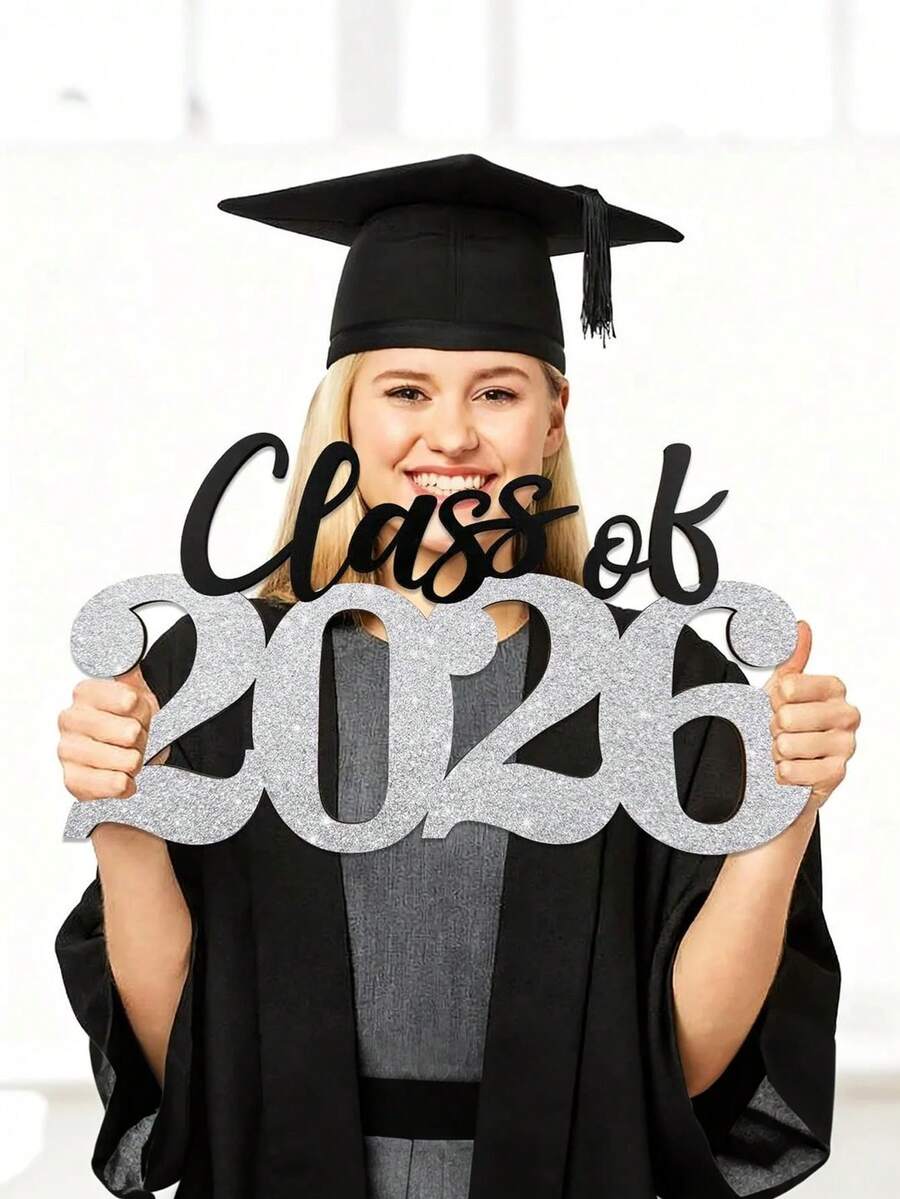 2026 Graduation Wooden Sign, Silver 2026 University/High School Graduation Party Decor, Photo Prop