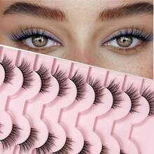 10-Pair Set Of Half-Strip False Eyelashes, Featuring Transparent And Black-Line Stem Designs For A Natural Cat-Eye Effect.Mixed Lengths Of 5-13mm, Made From Soft Faux Mink Material.Multi-Pair Packaging Suitable For Daily Wear And Various Special - HG-a08-yellow - View 4