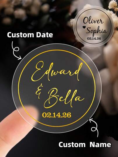 Bộ 60 miếng dán tròn tùy chỉnh và nhãn cá nhân hóa - Chống thấm nước, chống dầu mỡ, có nhiều kích cỡ khác nhau. Chúng tôi cung cấp dịch vụ in tên cô dâu chú rể, ngày cưới và những lời nhắn nhủ chân thành, giúp bạn tạo nên một kỷ vật độc đáo và đáng nhớ cho ngày cưới của mình.