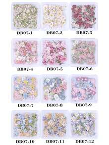 1盒3D可爱花朵春季美甲装饰Y2K蜜蜂雏菊玫瑰樱花花瓣混合设计木浆美甲饰品亮片DIY美甲装饰沙龙美甲用品 - 彩色 - 查看 5