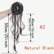 传统汉服假发 - 古风侧扎龙须发髻，配以扭辫和卷曲马尾，旗袍服饰发饰，适用于中国新年、文化活动（含可调节头箍） - 彩色 - 查看 9