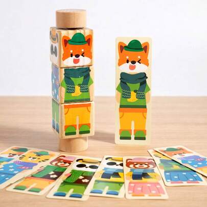 Đồ chơi xếp hình biến hình bằng gỗ xoay cho trẻ em, khối xếp hình biến hình động vật, khối xếp hình giáo dục sớm, đồ chơi giáo dục, quà tặng lễ hội cho trẻ em - quà Giáng sinh