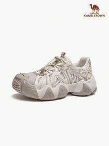 CAMEL CROWN 2025 รองเท้าเดินป่าผู้หญิงใหม่สำหรับฤดูร้อน, รองเท้าผ้าใบ Dad Ugly แบบลำลองระบายอากาศได้ดีสำหรับกิจกรรมกลางแจ้ง - สีครีม/สีเบจ - ดู 1