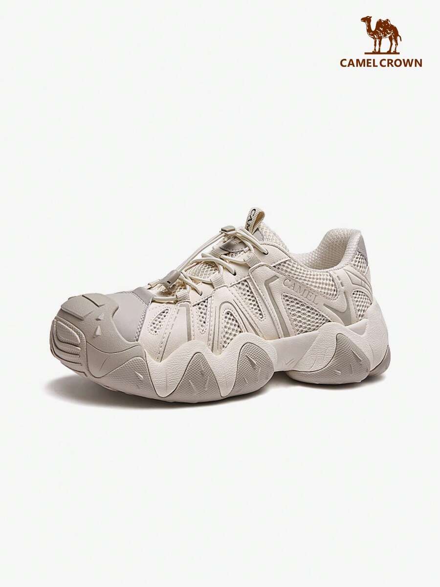 CAMEL CROWN 2025 รองเท้าเดินป่าผู้หญิงใหม่สำหรับฤดูร้อน, รองเท้าผ้าใบ Dad Ugly แบบลำลองระบายอากาศได้ดีสำหรับกิจกรรมกลางแจ้ง - สีครีม/สีเบจ - ดู 1