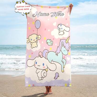 SANRIO Chăn in tên theo yêu cầu với thiết kế hình bánh quế, chất liệu vải polyester hiện đại, thích hợp cho bãi biển, yoga và thể thao - Vải dệt kim 240g - Dành cho cả nam và nữ - Thích hợp cho mùa hè và các hoạt động ngoài trời - Món quà hoàn hảo cho du khách và những người đam mê thể thao, vật dụng cần thiết cho trang trí phòng tắm và bãi biển.