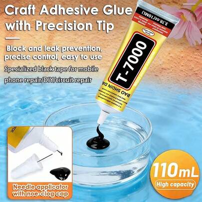 Keo dán sửa chữa điện thoại 50ml-T7000 màu đen, keo thủ công dạng bán lỏng, đầu keo chính xác, thích hợp cho vải, da, keo cao su, đồ chơi, gỗ, kim loại, làm đồ trang sức đính đá.