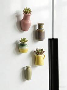 Imán de nevera de jarrón cerámico pequeño - Imán de nevera lindo con jarrón decorativo adecuado para cocina, hogar y oficina, imán de jarrón de planta pequeño para pizarra, gabinete de almacenamiento y exhibición de fotos, regalo único para amantes de las plantas - A - Ver 10
