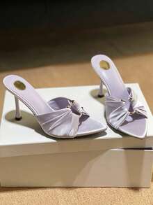 Pointed Toe Ruffle Metal Buckle Stiletto Heel Sexy Sandals For Women, Summer New Arrival - Mauve Purple - View 6