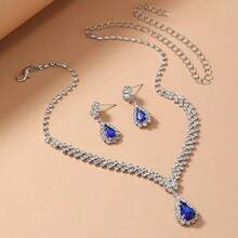 Bộ trang sức bạc tối giản thanh lịch gồm dây chuyền và bông tai, thích hợp cho các buổi dạ tiệc, tiệc sinh nhật, đám cưới người lớn. - Bạc - Xem 7