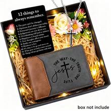 4/3/2PCS Christian Gift Set | God Is Good PU Wallet + Black Bracelet + Stainless Steel Cross Necklace | Religious Gift Set For Men, Dad, Husband, Son | Faith-Based Birthday, Anniversary, Christmas Gift - Black & Brown - View 12