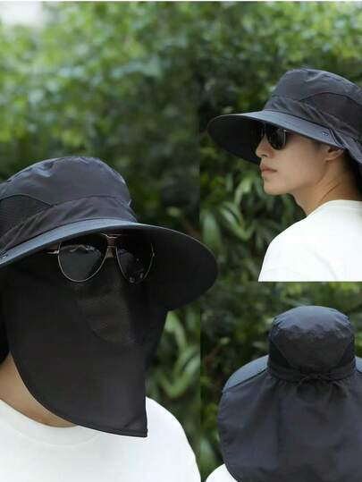 1 pieza Sombrero protector solar multicolor, gorra de viaje al aire libre para hombres con protección solar, sombrero de pesca y ciclismo con cobertura facial anti-UV, sombrero de ala ancha, gorra de senderismo de verano