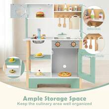 Play Kitchen With Chalkboard Microwave Stove Dish Rack Faucet Sink Accessories - Green - View 7