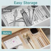 18/25/48/62pcs Clear Plastic Drawer Organizer Set, 4 Sizes Multifunctional Bathroom And Vanity Drawer Organizer Trays, Makeup, Kitchen And Office Storage Box  Decorations   Autumn Decor Festival Decor Room Decor Home Decor Fall Decor Bedroom Decor - 白色 - 查看 9