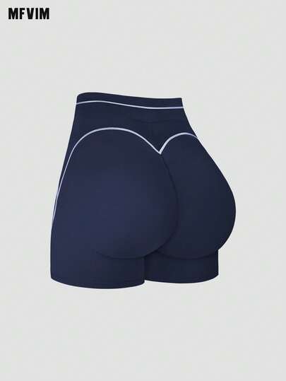  MFVIM 女士运动短裤，撞色缝线设计，白色 3D 立体线条细节，修身塑形，透气舒适弹力柔软面料，休闲运动紧身裤，适合跑步、瑜伽、健身，也适合日常通勤、户外活动、慢跑、骑行、瑜伽、普拉提、健身房锻炼。