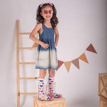 Girls' 3/4 Cotton Long Socks Set, Colorful Striped, Fashionable, Thick - 1顆心 - 查看 2