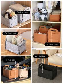 Storage Basket Felt Storage Bin, Foldable Felt Storage Basket, Large Storage Basket, Sundries Storage Basket, Office Item Storage Basket, Collapsible& Convenient Box Organizer With Carry Handles For Office Bedroom Closet Toys Laundry - 棕色 - 查看 4