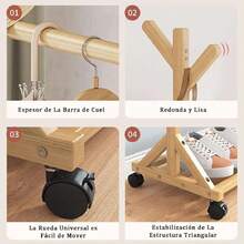 Perchero Rack para Ropa Multifuncional, Estante con 6 Ganchos y Ruedas para Colgar Ropa, Percheros de Pasillo Entrada Dormitorio, para Bolsas, Sombreros, Bufanda, Paraguas,44599335 - Multicolor - Ver 5