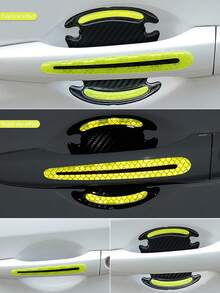 8pcs Car Door Handle Protective Luminous Stickers, Blue, Yellow, Green, White Door Handle Decals, Reflective Anti-Scratch Anti-Collision Strips - A - View 10
