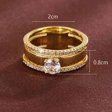 1pc Elegant Geometric Wide Band Design Cubic Zirconia Inlaid Fashion Ring For Women - Multicolor - View 6