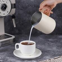 Coffee Milk Frothing Pitcher Jug Anti-Scald Wood Grain Handle 304 Stainless Steel Precision Scale Professional Coffee Utensils - 600ml Black - View 5