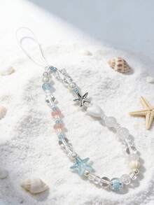 1pc INS Style Starfish Blue Tone Chain Pendant, Camera Decor Chain, Random Color Beaded Decoration Accessory - Multicolor - View 2