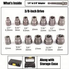 15pcs Nut Extractor Kit, 13pcs Bolt & Nut Remover, 1pc Iron Bar (For Knocking Out Nuts Still Stuck In Sockets), 1pc 1/4" To 3/8" Drive Hex Socket Adapter - Multicolor - View 9
