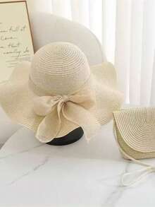 1顶女士春夏波浪帽檐系带遮阳帽，适合海滩、旅行或度假，波西米亚风格 - 彩色 - 查看 6