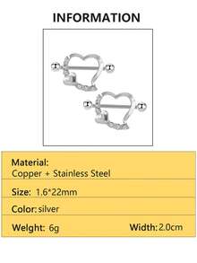 2 chiếc khuyên núm vú hình trái tim rỗng bằng thép không gỉ, thích hợp để đeo hàng ngày. - Trái tim - Xem 8