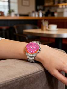 Fossil 女士不锈钢三针腕表，粉色，100米防水，型号 ES5351，适合日常佩戴 - 銀色 - 查看 4