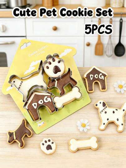 5件套狗狗造型饼干模具，DIY烘焙饼干模具和糖果模具，可爱狗狗造型烘焙配件，适合家庭烘焙
