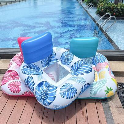 1pc Square Inflatable Pool Float, PVC Inflatable Pool Lounge Chair, Suitable For Pool, Beach Or Lake. Inflatable Net Swimming Float