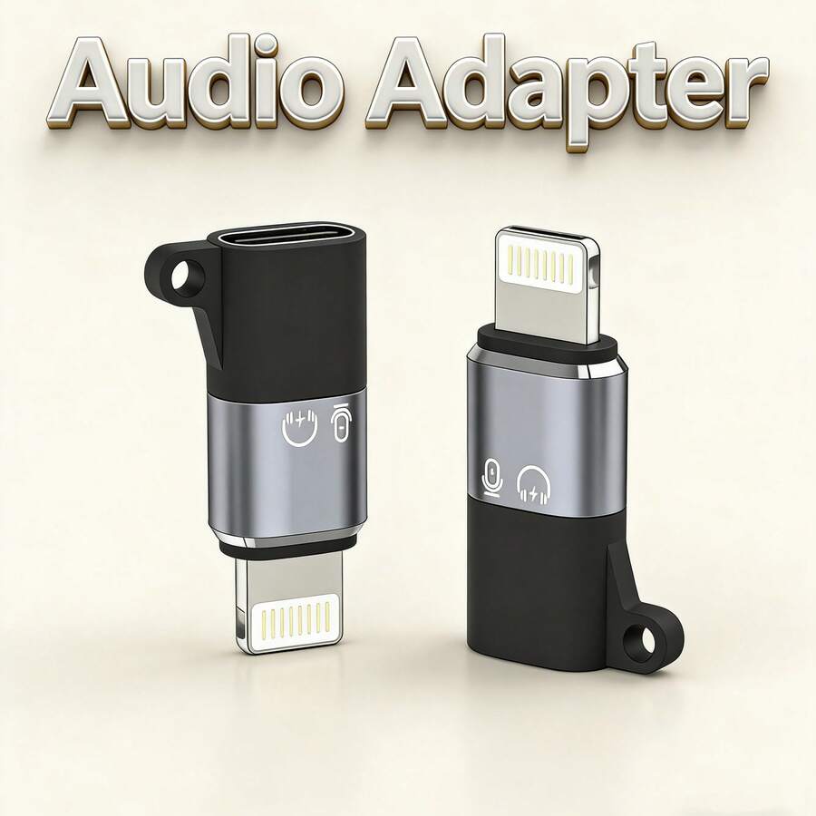 便携式音频转换器,USB-C 母口转 Lightning 公口适配器,兼容 14/13/12/11、智能手机/PC/即插即用迷你无线麦克风接收器、音频适配器、耳机转换器、数据传输和充电适配器 - 黑色 - 查看 1