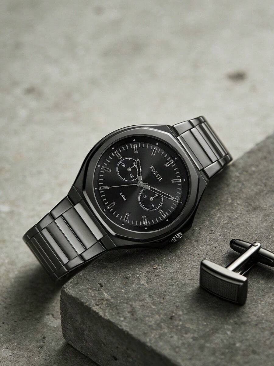 FOSSIL 不锈钢日常通勤必备腕表，简约时尚，BQ2609 - 黑色 - 查看 1