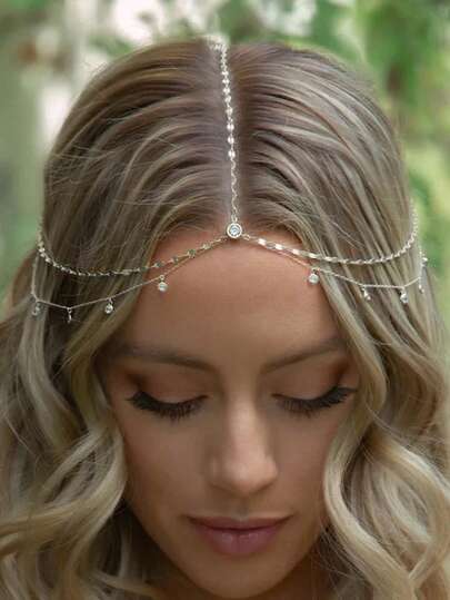 1pc Luxury Bridal Headchain, Fashionable Bohemian Style Hair Accessory, Suitable For Wedding Headpiece, Gold Headpiece, Hair Accessories, Jewelry, Student Supplies, Women Jewelry