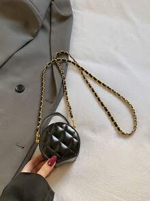 2026 New Mini Bag, Chic Rhombus Pattern Round Crossbody Bag, Elegant Handbag & Coin Purse - Black - View 7