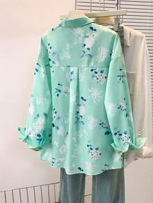 YUXIN 优雅碎花衬衫，轻盈透气，适合春、夏、秋季度假穿着 - 薄荷綠 - 查看 4