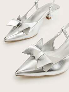 Women's Fashion Pointed Toe Slip-On Bowknot Backstrap High Heel Pumps For Party & Occasion - Silver - View 4