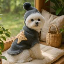 1pc Knitted Pet Hoodie - Star Pattern Dog/Cat With Pom Pom Hat, Warm Winter Outfit For Small Dogs & Cats - Multicolor - View 5