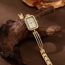 xinyunkou French Court Style Green Dial Gold Chain Square Watch, Elegant Commuter Wristwatch, Versatile Everyday Quartz Watch - White - View 3