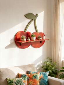 1pc Cherry-Shaped Wall Mounted Floating Shelf, Cute Red Cherry Decor With Green Stem, Suitable For Bedroom, Kids Room, Bathroom, Kitchen Wall Storage Rack To Display Cosmetics, Jewelry, Small Items, Pink/Red Fruit Themed Home Decor, Bohemian And Elegant Style Wall Organizer Rack For Living Room, Bedroom, Kitchen, Office - 彩色 - 查看 4