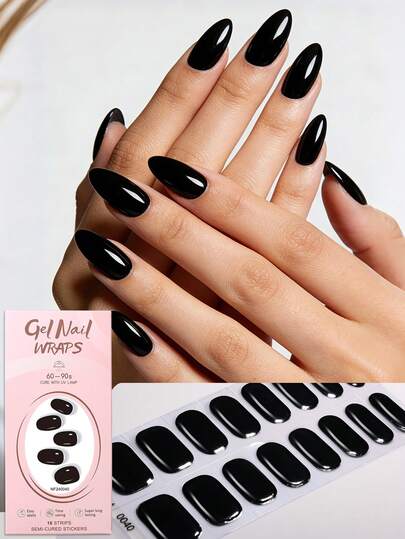 16 piezas Pegatinas de uñas de gel semi-curado en blanco y negro minimalista clásico, de alto brillo, atemporal, requiere lámpara UV, adecuado para el trabajo, citas, fiestas, bodas, viajes, gran regalo para chicas