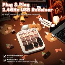 ATTACK SHARK *Ajazz AF18 Wireless Numeric Keypad, 2.4G USB Wireless Connection, Ergonomic 18-Key Compact Silicone Bear Design, Gradient Keycaps, Detachable & Portable Number Pad - View 8